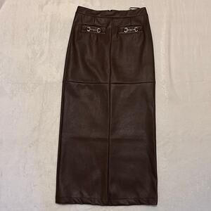 7 For All Mankind Brown Faux Leather Long Skirt Women’s Size S NWOT